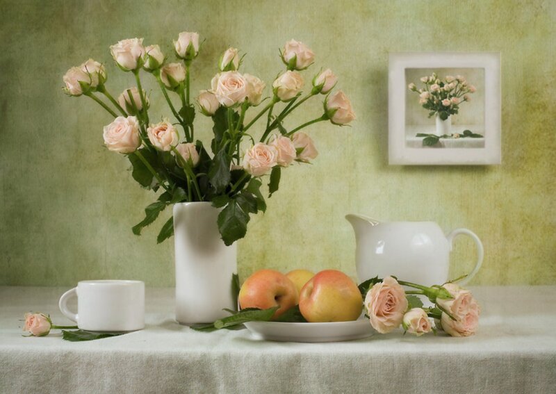 Roses and Apples on Table