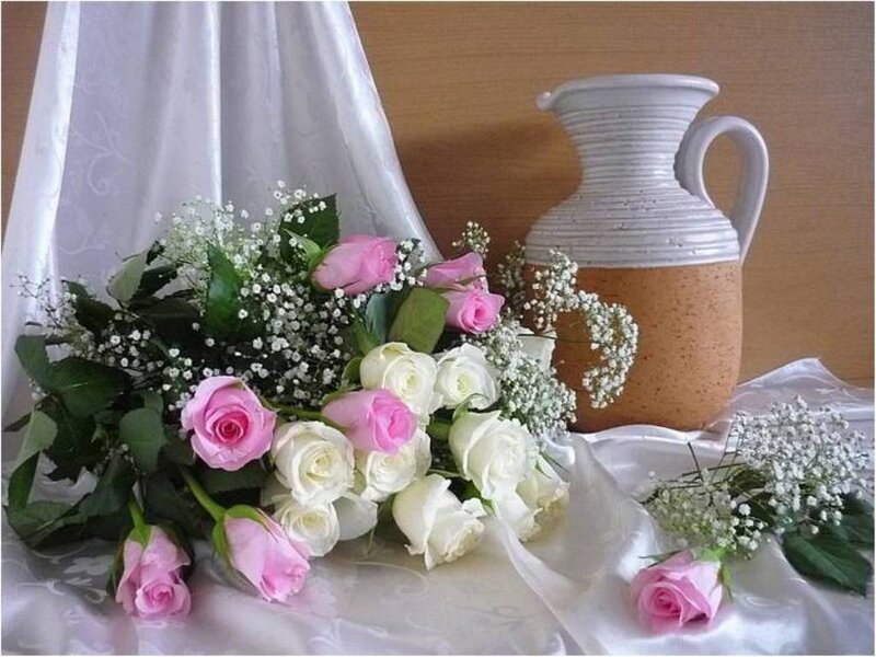Roses and Baby's Breath — Pink, Serene, Photograph