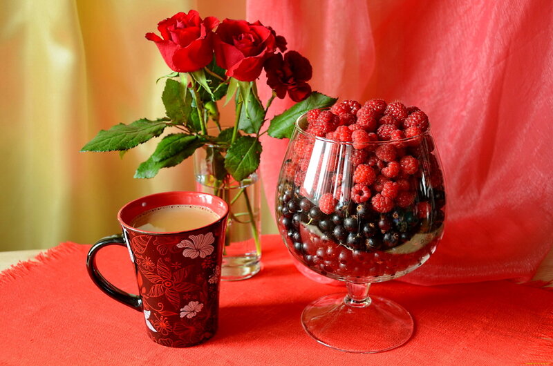 Roses and Berries on Table