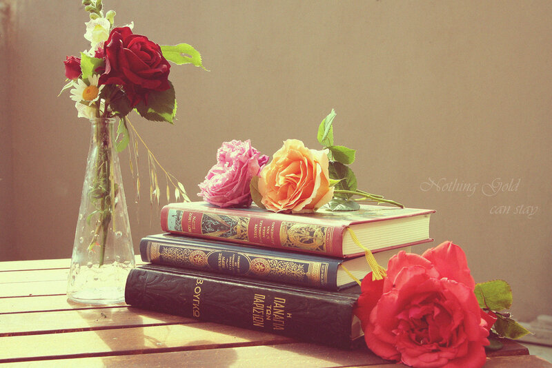 Roses and Books on Table