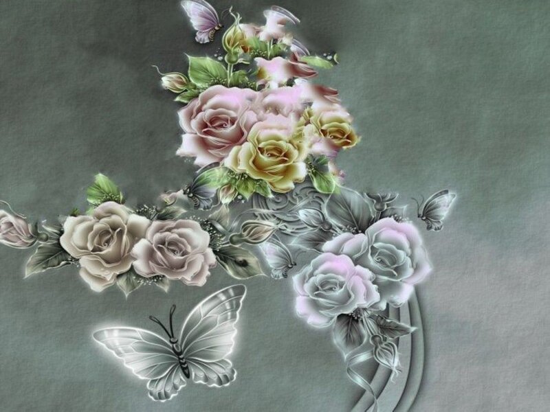 Roses and Butterflies — Gray