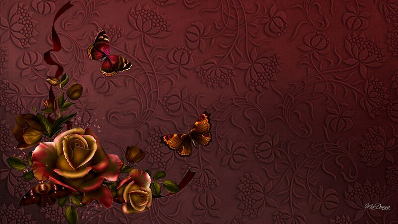Roses and Butterflies — Maroon