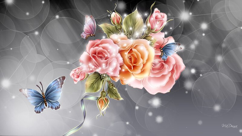 Roses and Butterflies — Pink, Dreamy