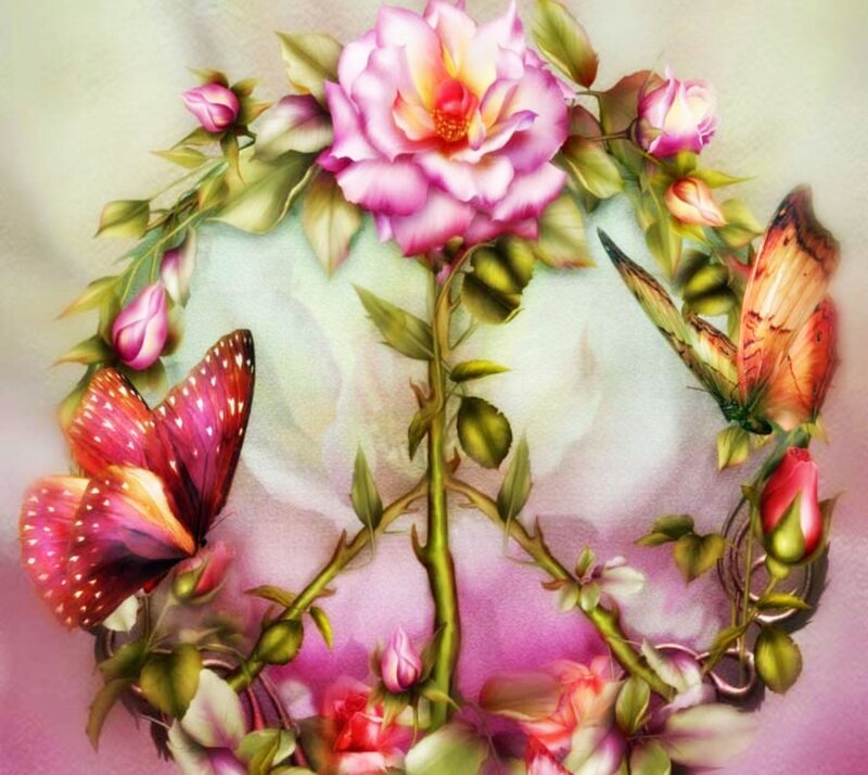 Roses and Butterflies — Pink, Serene, Digital Art