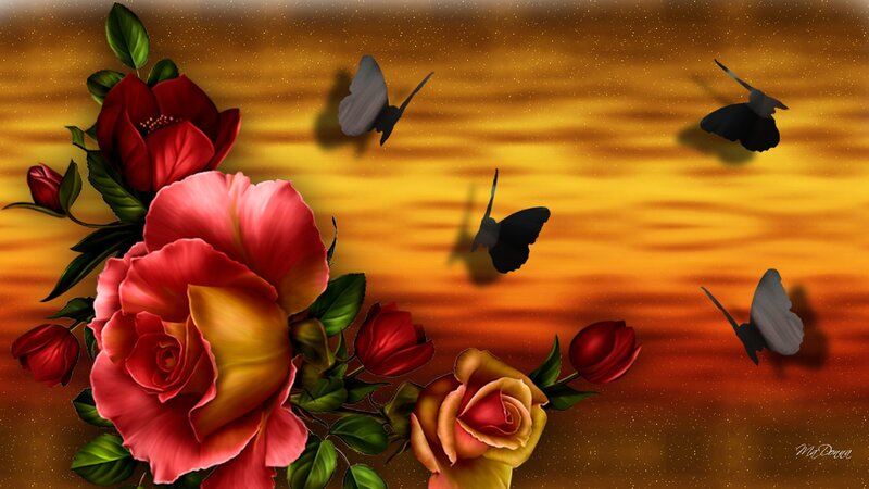 Roses and Butterflies — Red