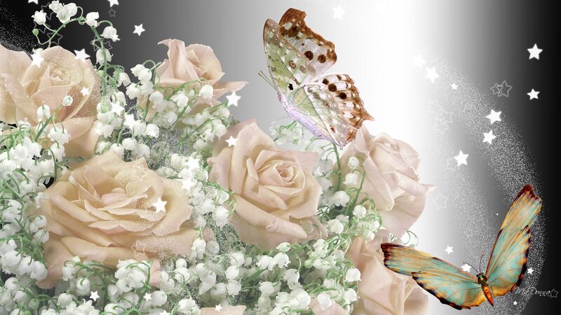 Roses and Butterflies — White