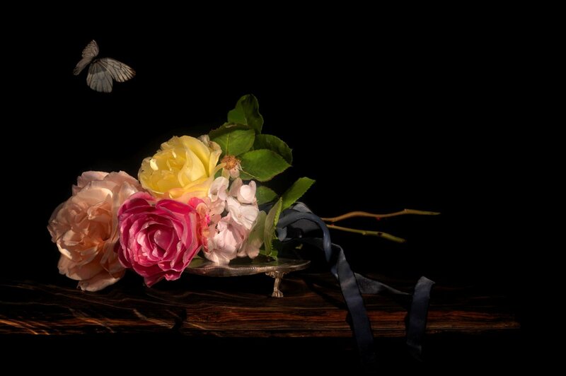 Roses and Butterfly — Black