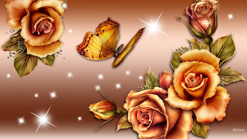 Roses and Butterfly — Brown