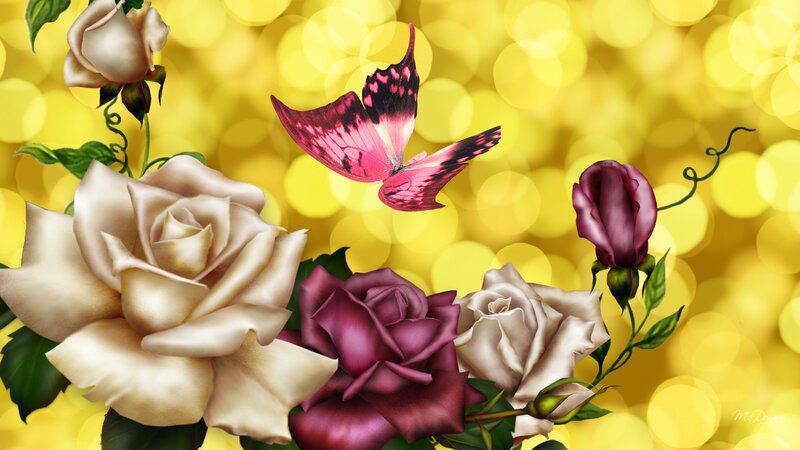 Roses and Butterfly — Yellow