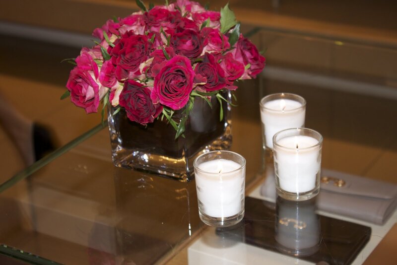 Roses and Candles on Table — Pink