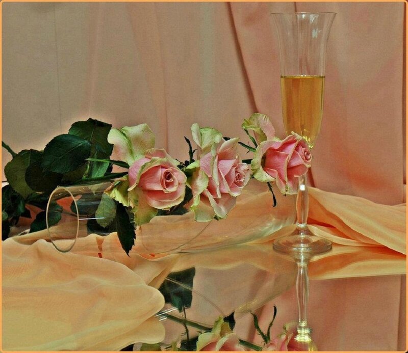 Roses and Champagne Glass