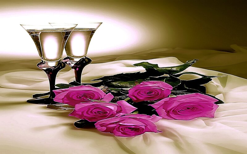 roses and champagne glasses