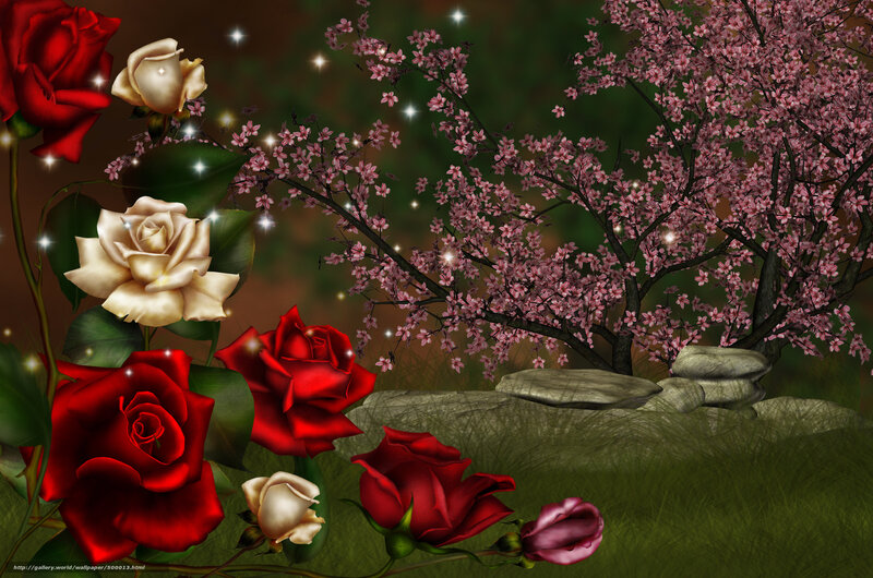 Roses and cherry blossoms