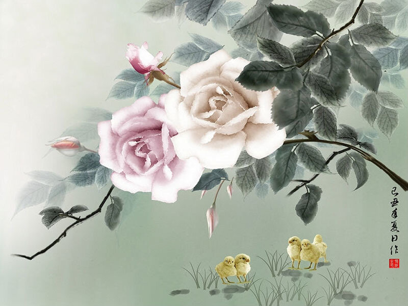 roses and chicks painting
