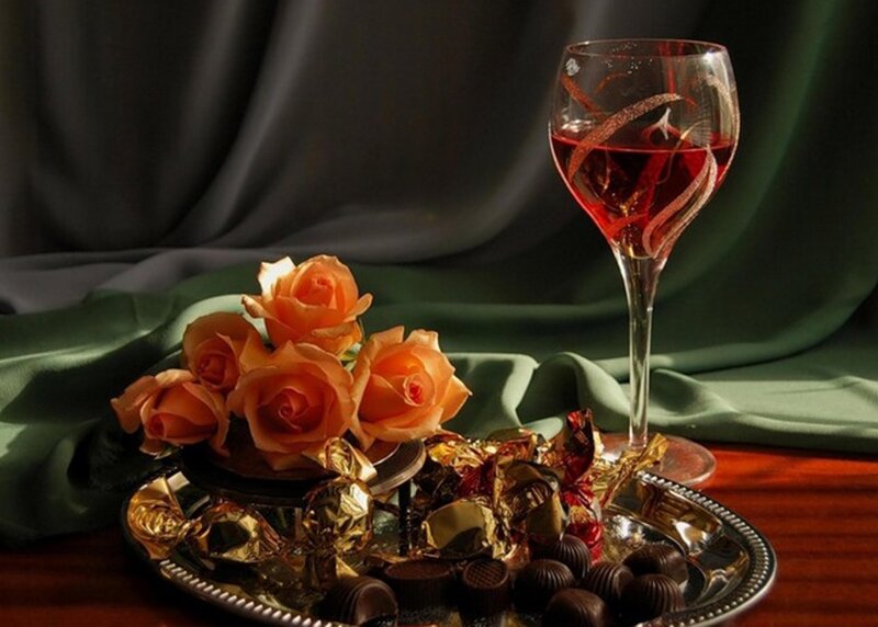 Roses and Chocolates on Tray