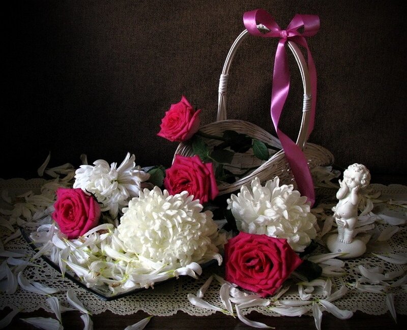 Roses and Chrysanthemums — White