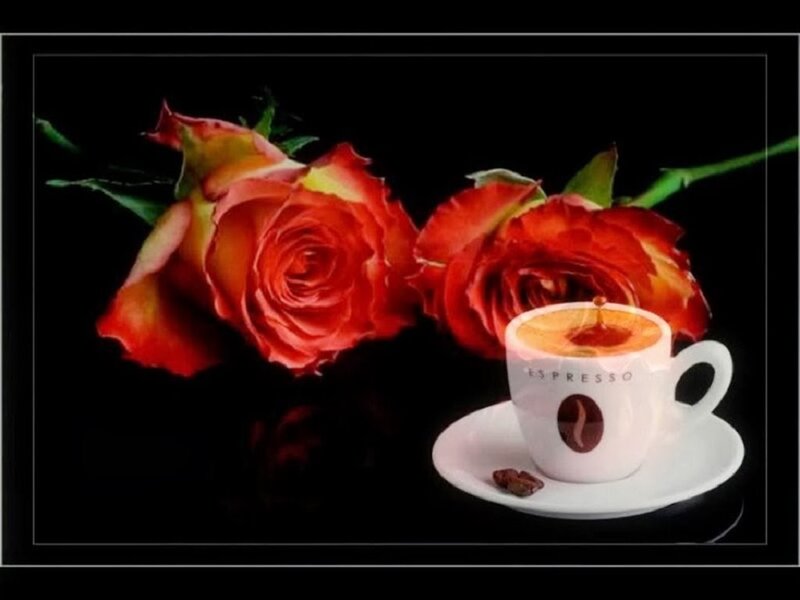 Roses and Coffee Cup — Red