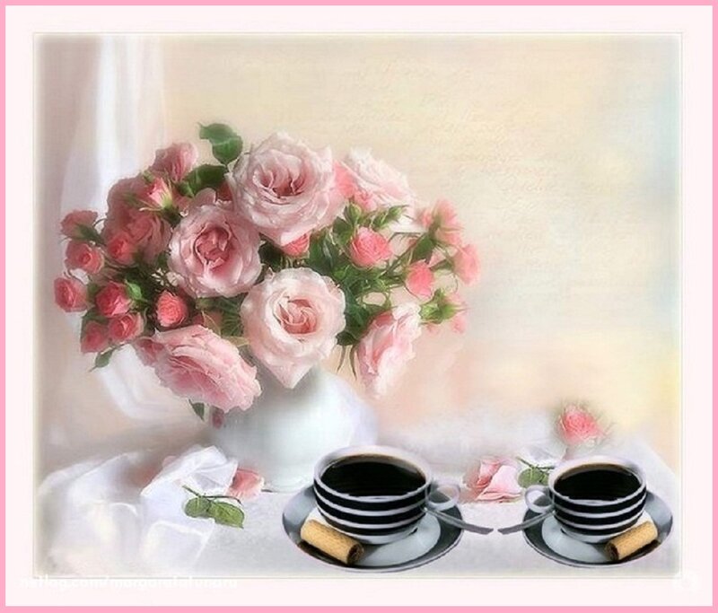 Roses and Coffee Cups — Pink