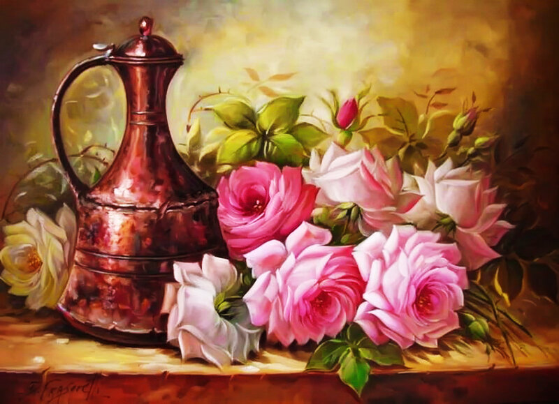 Roses and Copper Pitcher