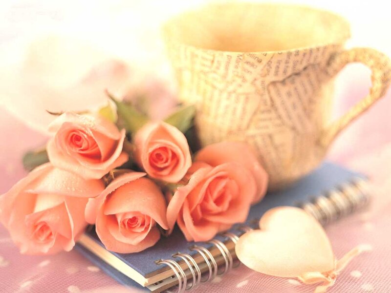 Roses and Cup on Notebook — Pink