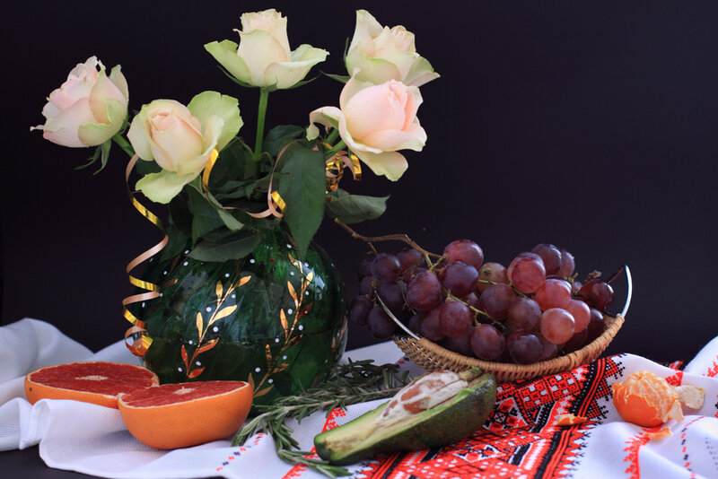 Roses and Fruit Arrangement
