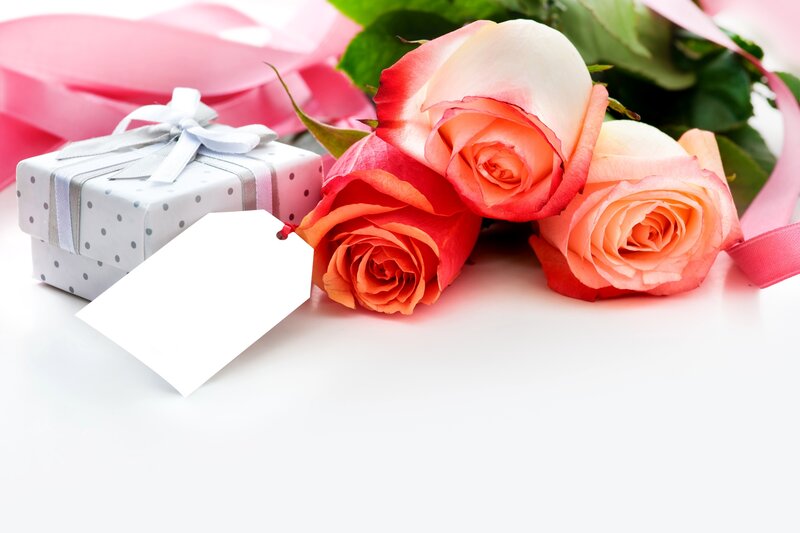 Roses and Gift Box — White