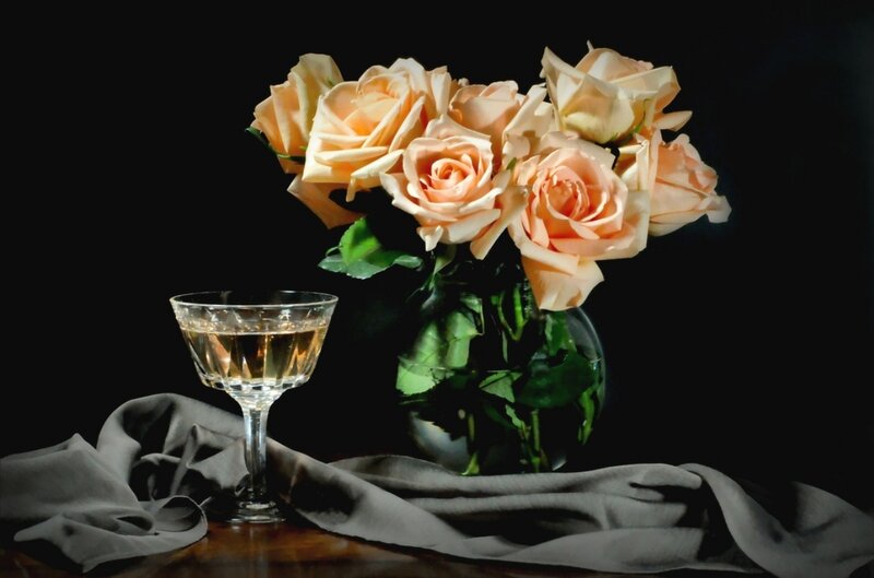 Roses and Glass of Wine