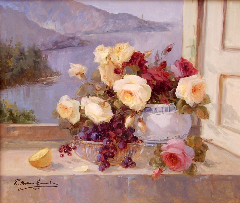 Roses and Grapes on Windowsill