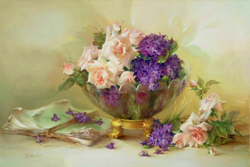 Roses and Hydrangeas in Bowl
