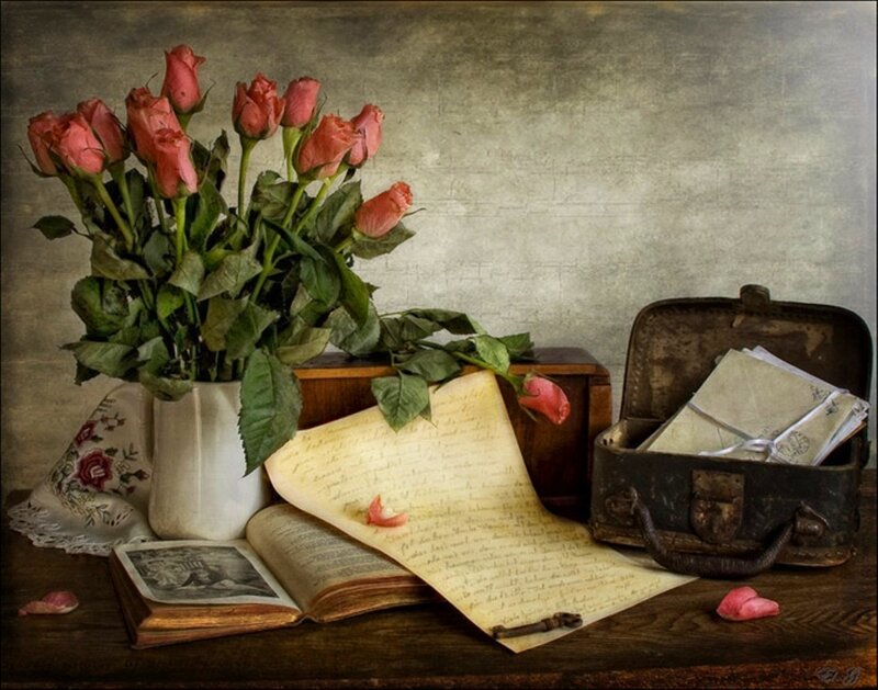 Roses and Letters on Table