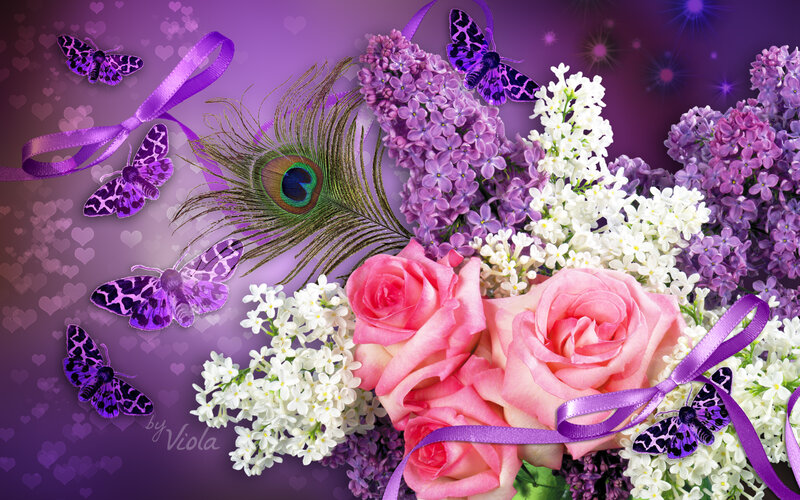 Roses and Lilacs Bouquet — Purple, Romantic