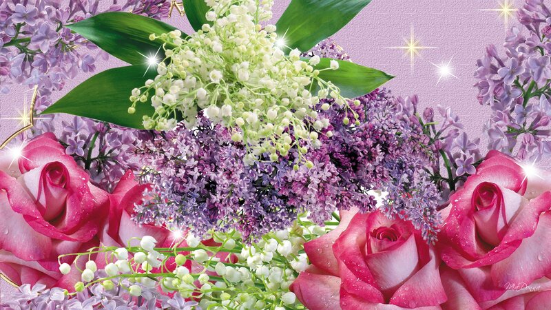 Roses and Lilacs Bouquet — Purple