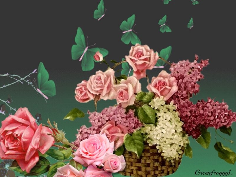 Roses and Lilacs in Basket