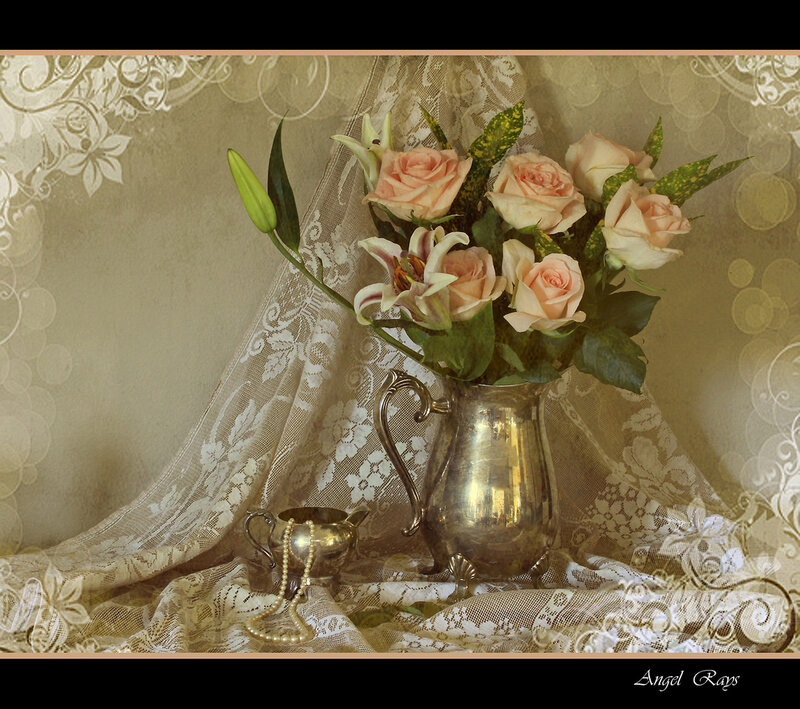 Roses and Lilies in Pitcher