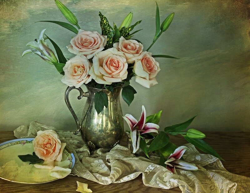 Roses and Lilies in Vase