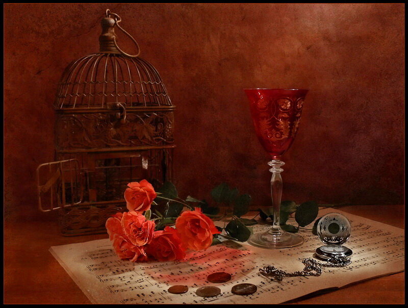 Roses and Music Sheet — Red