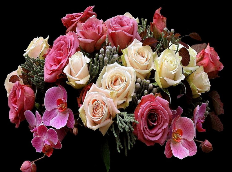 Roses and Orchids Bouquet — Pink, Dramatic
