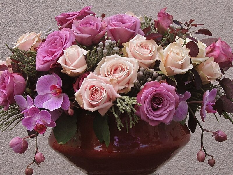 Roses and Orchids in Vase — Pink, Calm