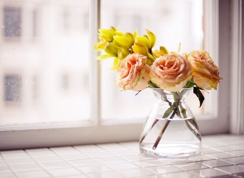 Roses and Orchids in Vase — White