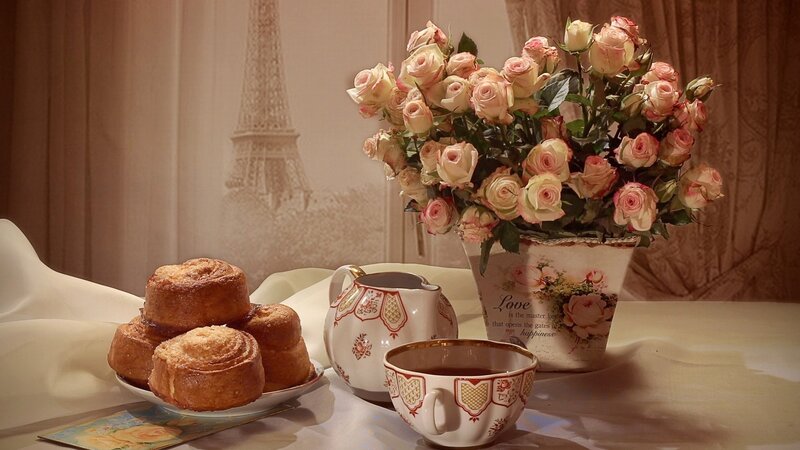 Roses and Pastries on Table