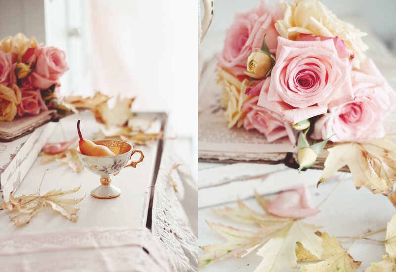 Roses and Pear in Teacup