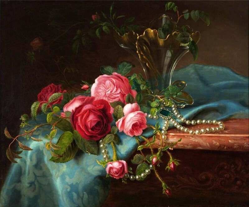 Roses and Pearls on Cloth