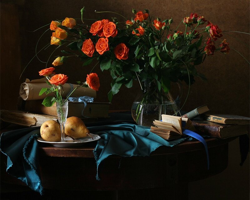 Roses and Pears on Table