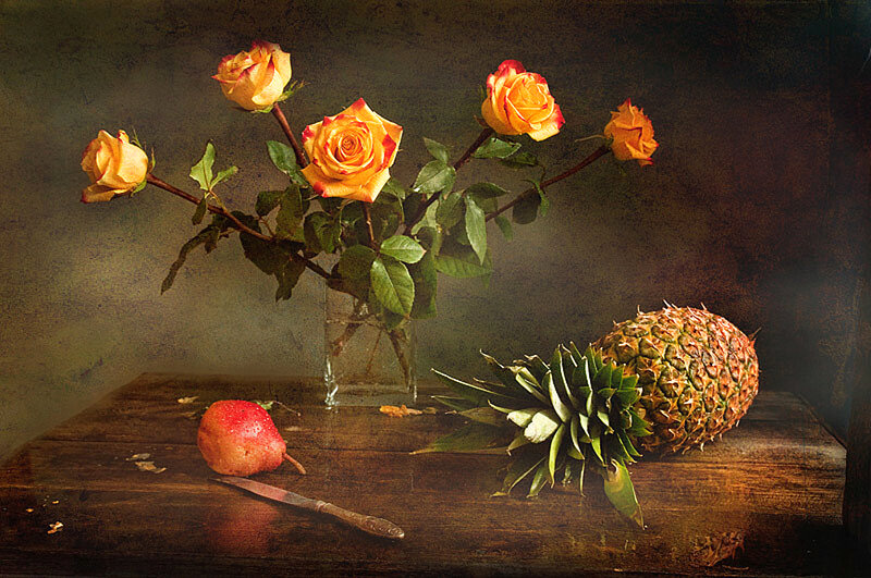 Roses and Pineapple on Table