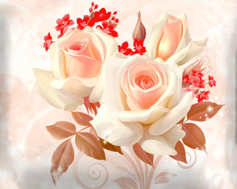 Roses and Small Red Flowers
