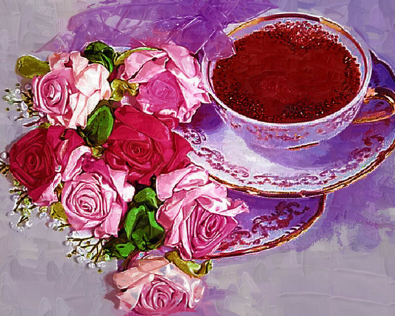 Roses and Tea Cup — Purple, Calm