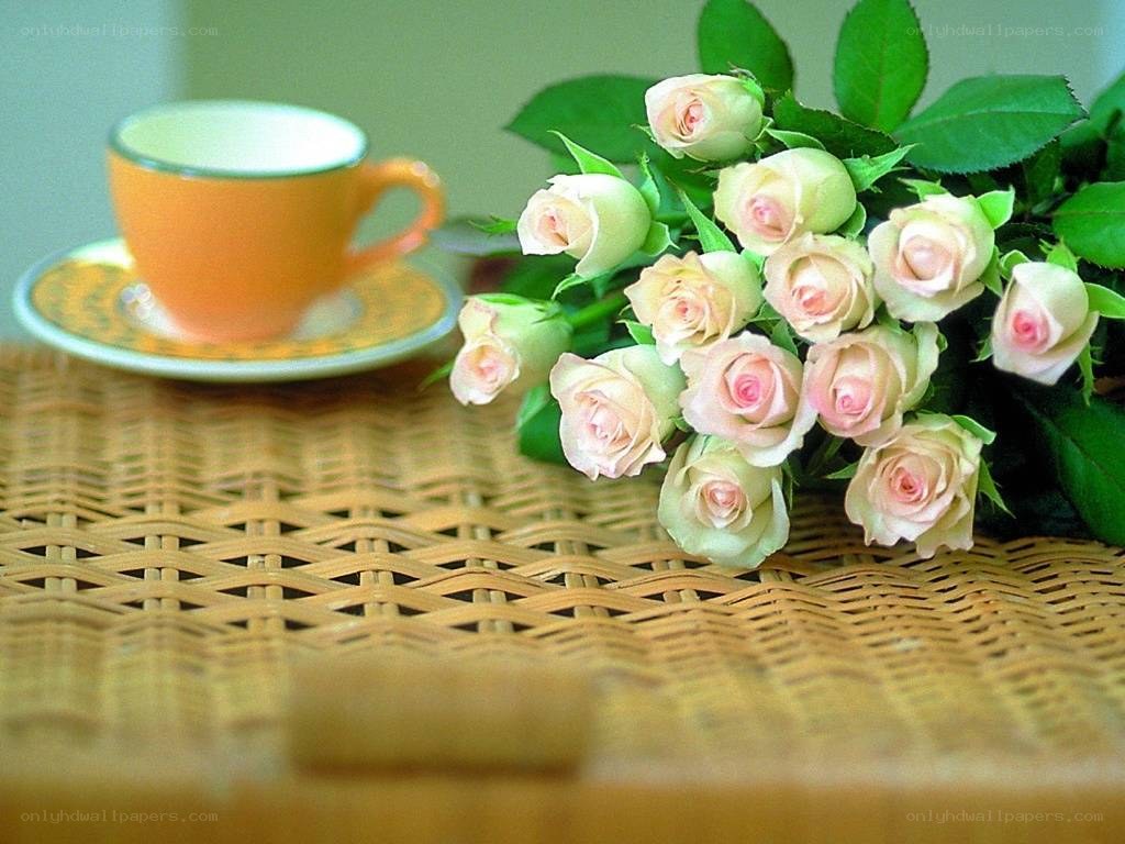 Roses and tea on wicker