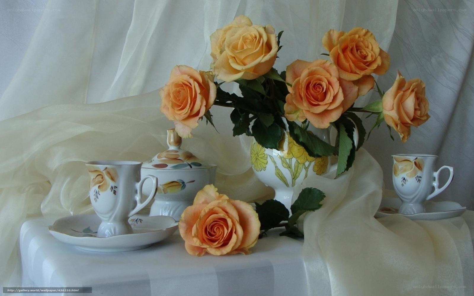 roses and tea set