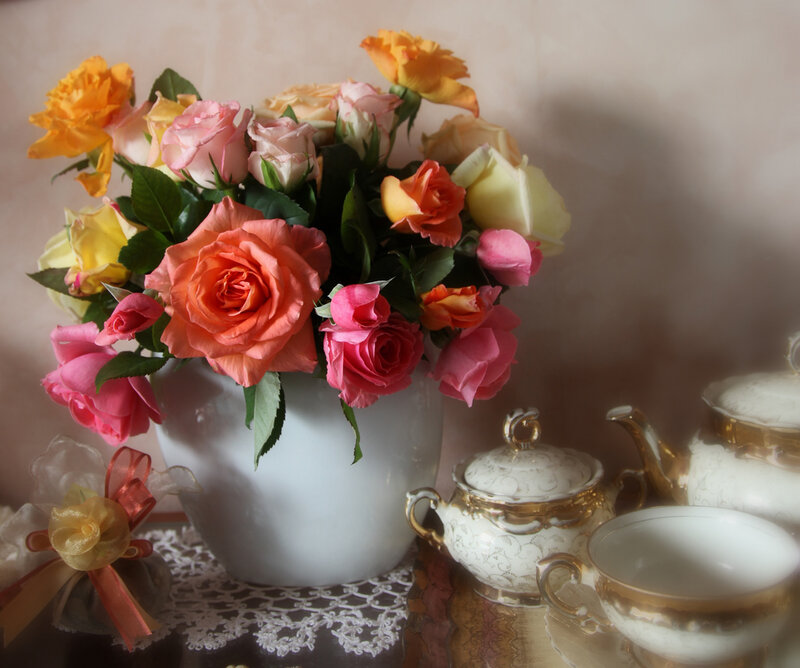 Roses and tea set