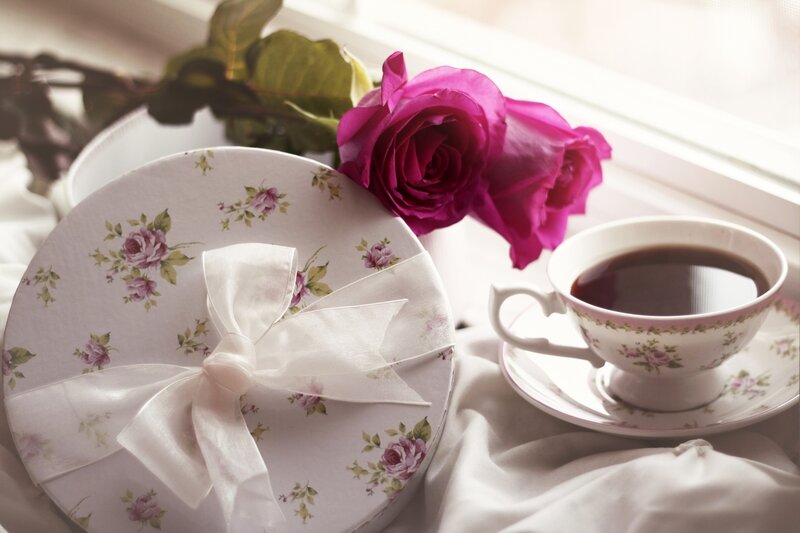Roses and Tea Set — Pink, Serene, Morning, Photograph, Rose, Tea Cup